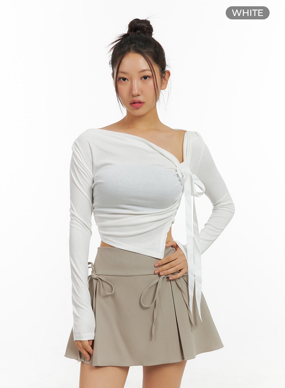 Ribbon Asymmetrical Slit Top IS402