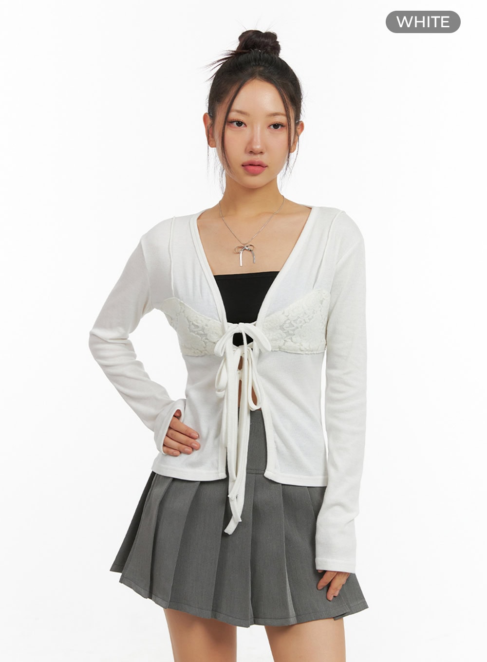 Ribbon Strap Solid Cardigan IS402