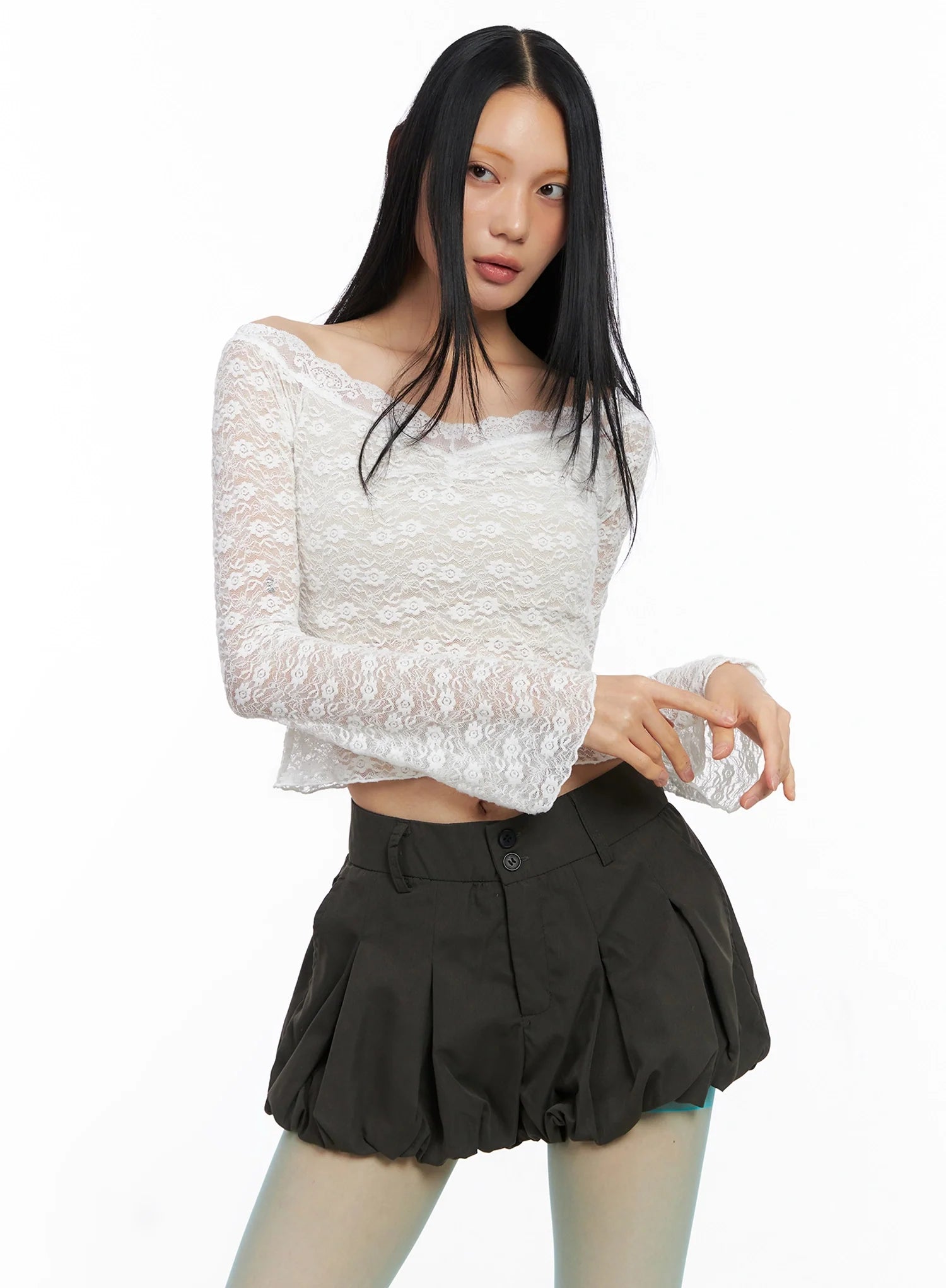 Off-Shoulder Lace Crop Top CO516