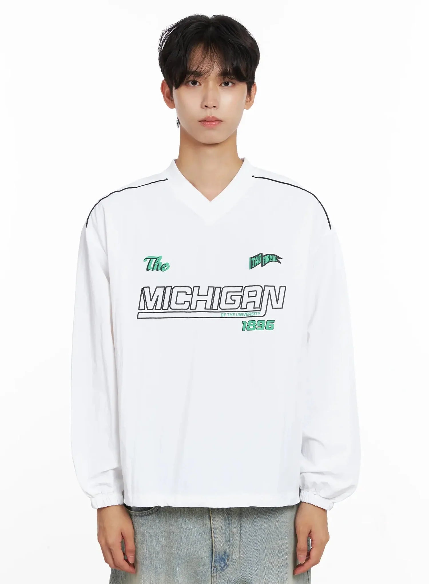 Men's V-Neck Lettering Windbreak Pullover IO517