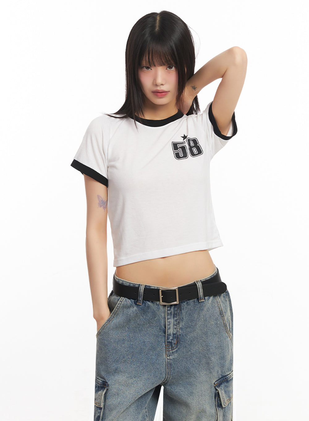 Star Number Graphic Crop Top IY502