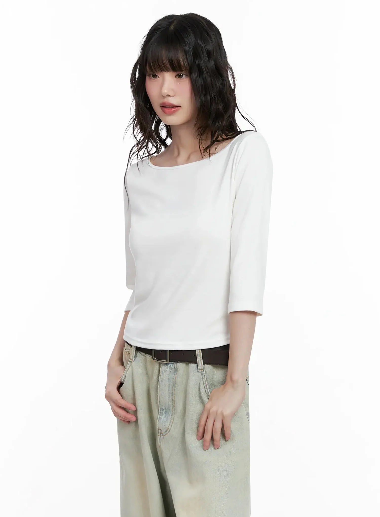 Minimalist Black Boat Neck Top IL531