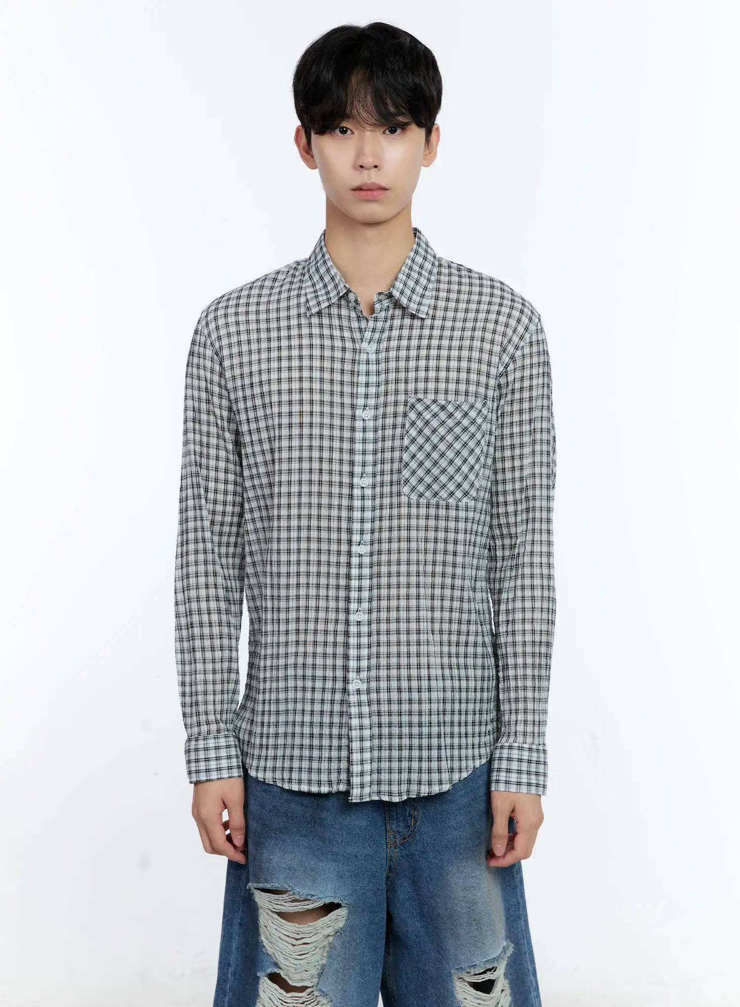 Men's Plaid Button-Up Top IG501