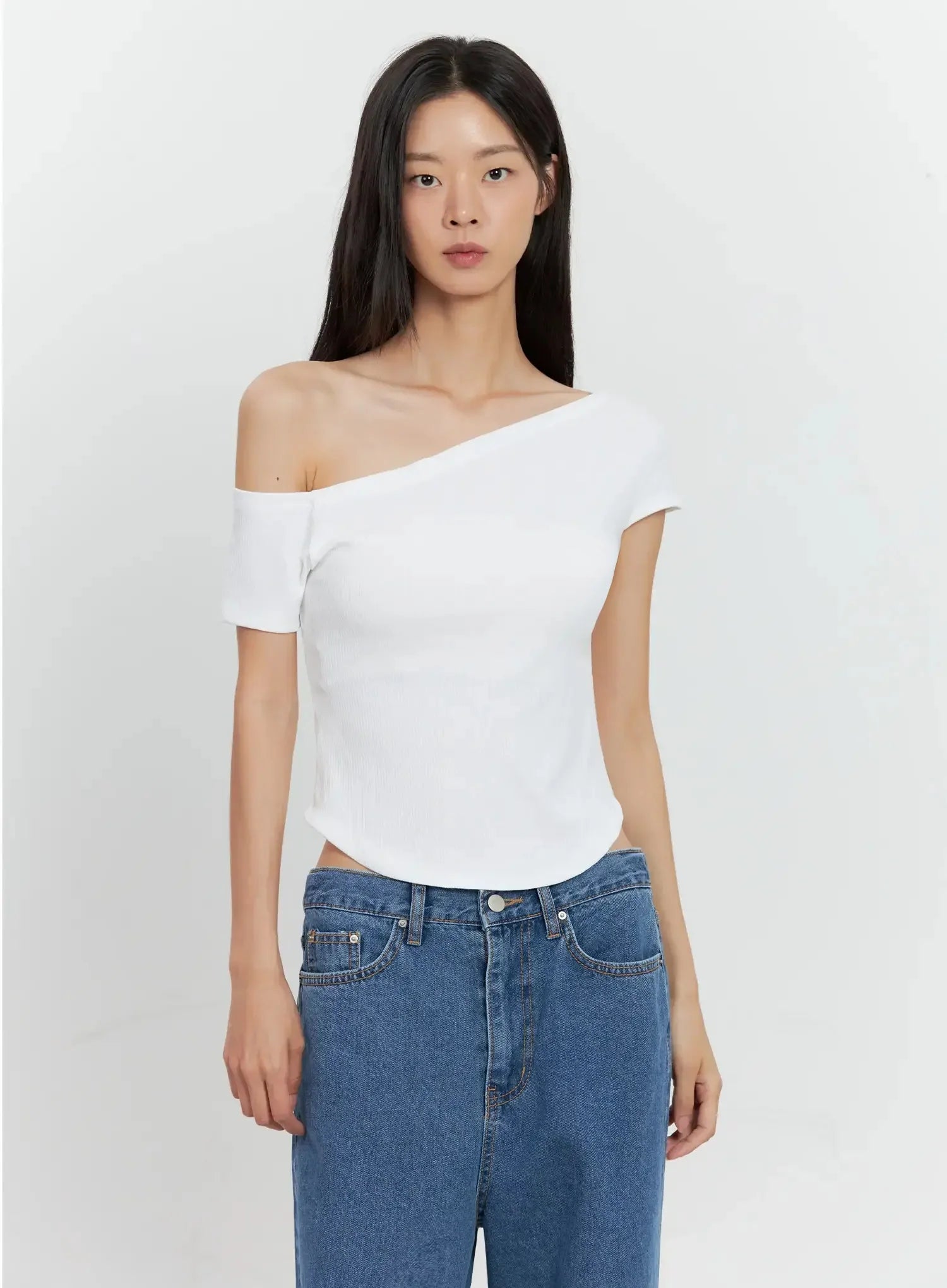 Asymmetric Ribbed Short-Sleeve IL528