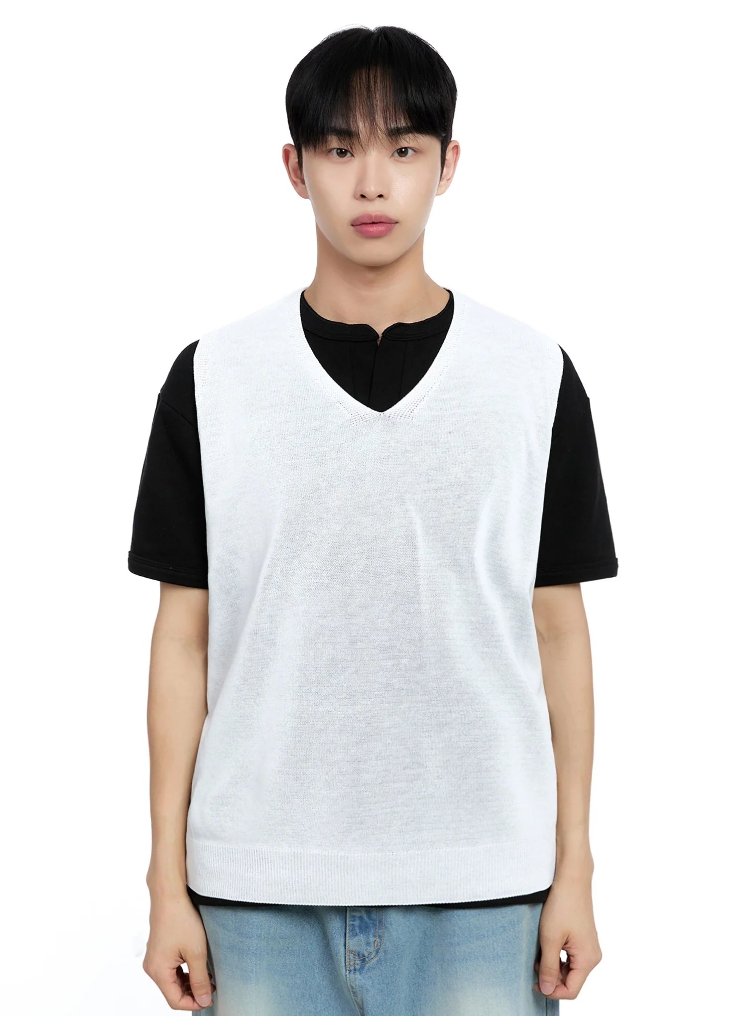 Men's Linen V-Neck Knit Vest IG520