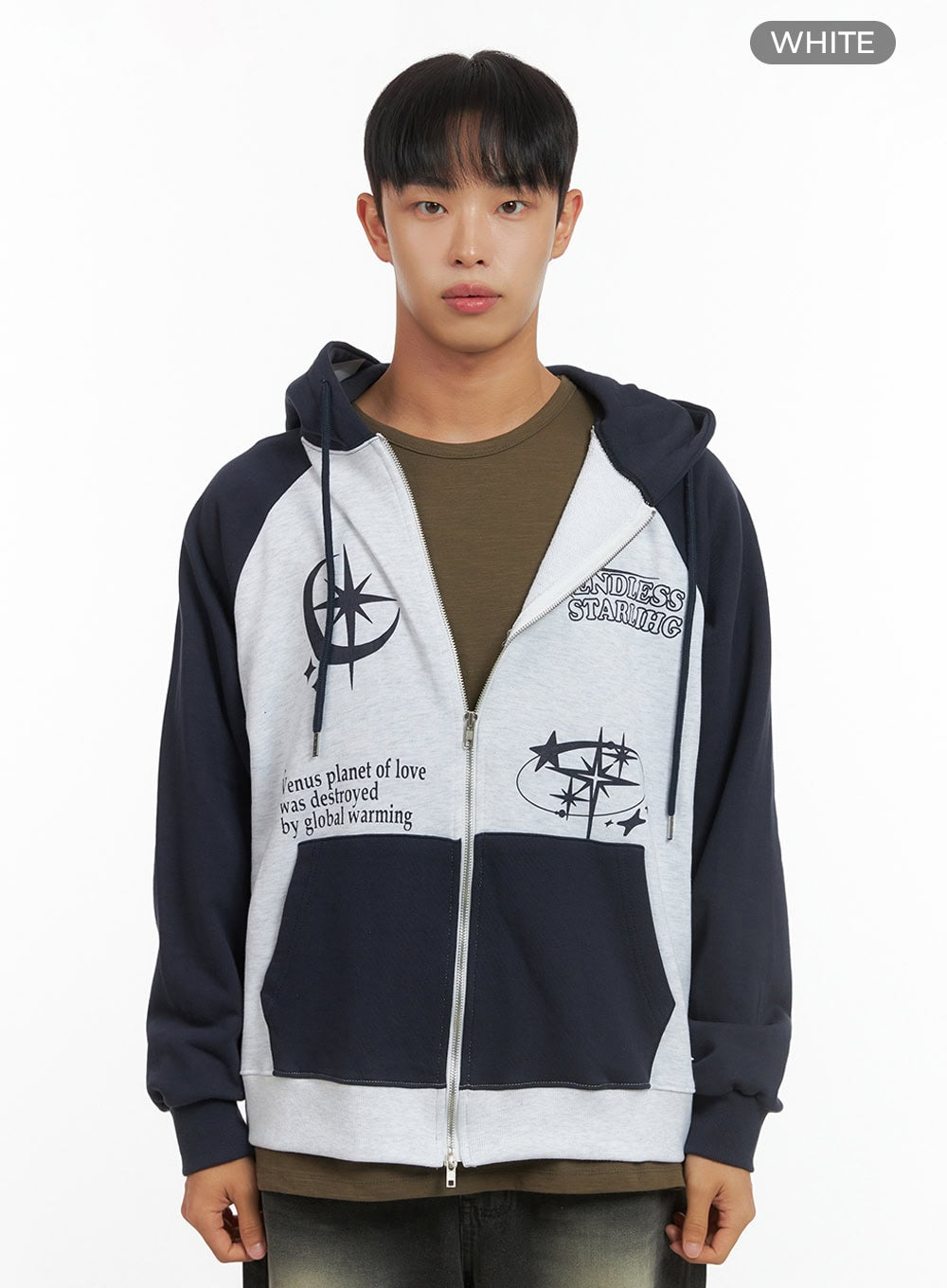 Men's Mixed Color Graphic Zip-Up Cotton Hoodie IS420