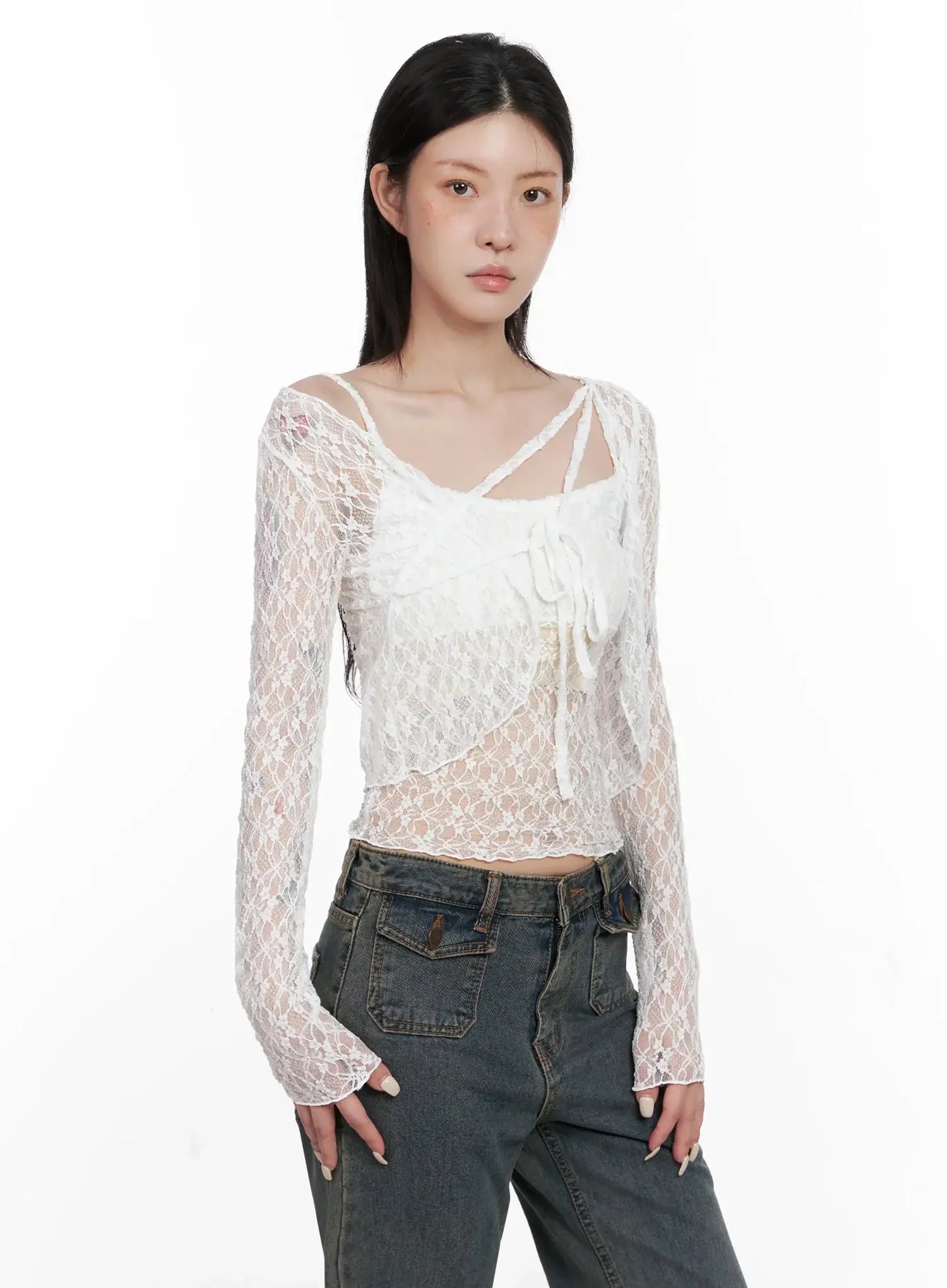 Cardigan with Lace Straps IS508