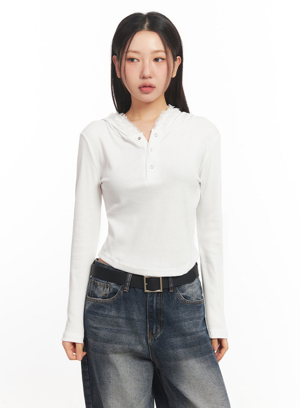 Lace-Trim Crop Hoodie IA524