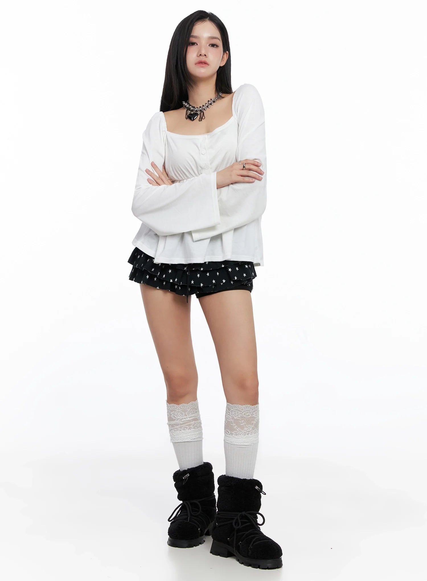 Shirred Flowy Buttoned Long Sleeve IS525