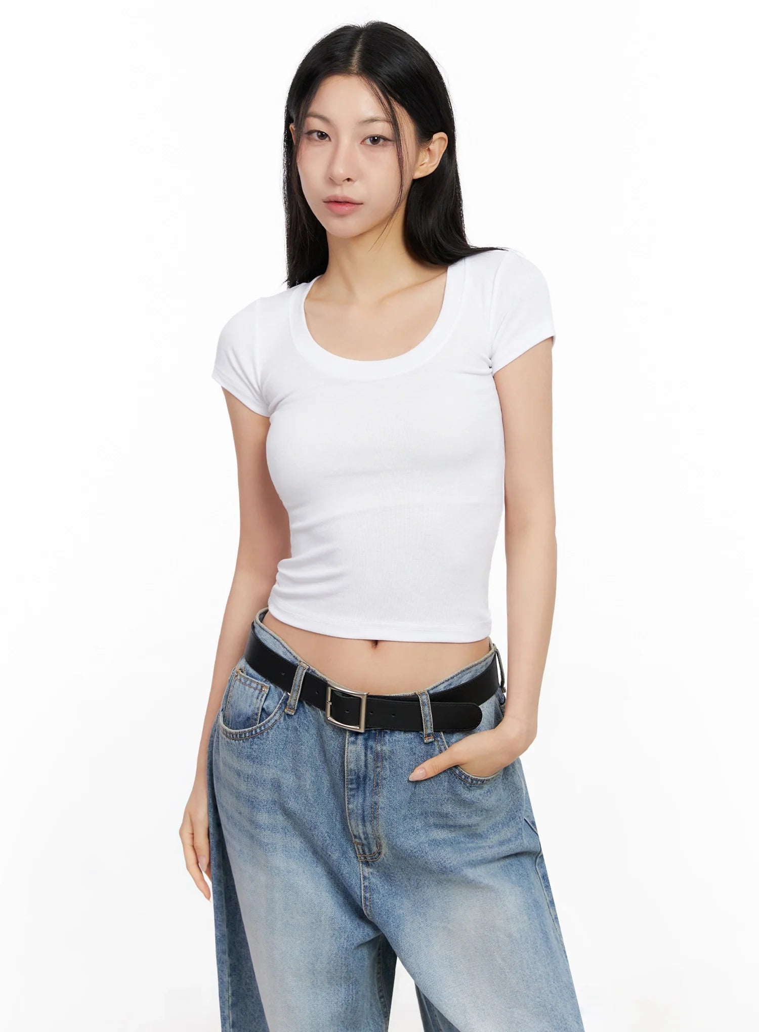 Basic Ribbed Cropped Tee IG508