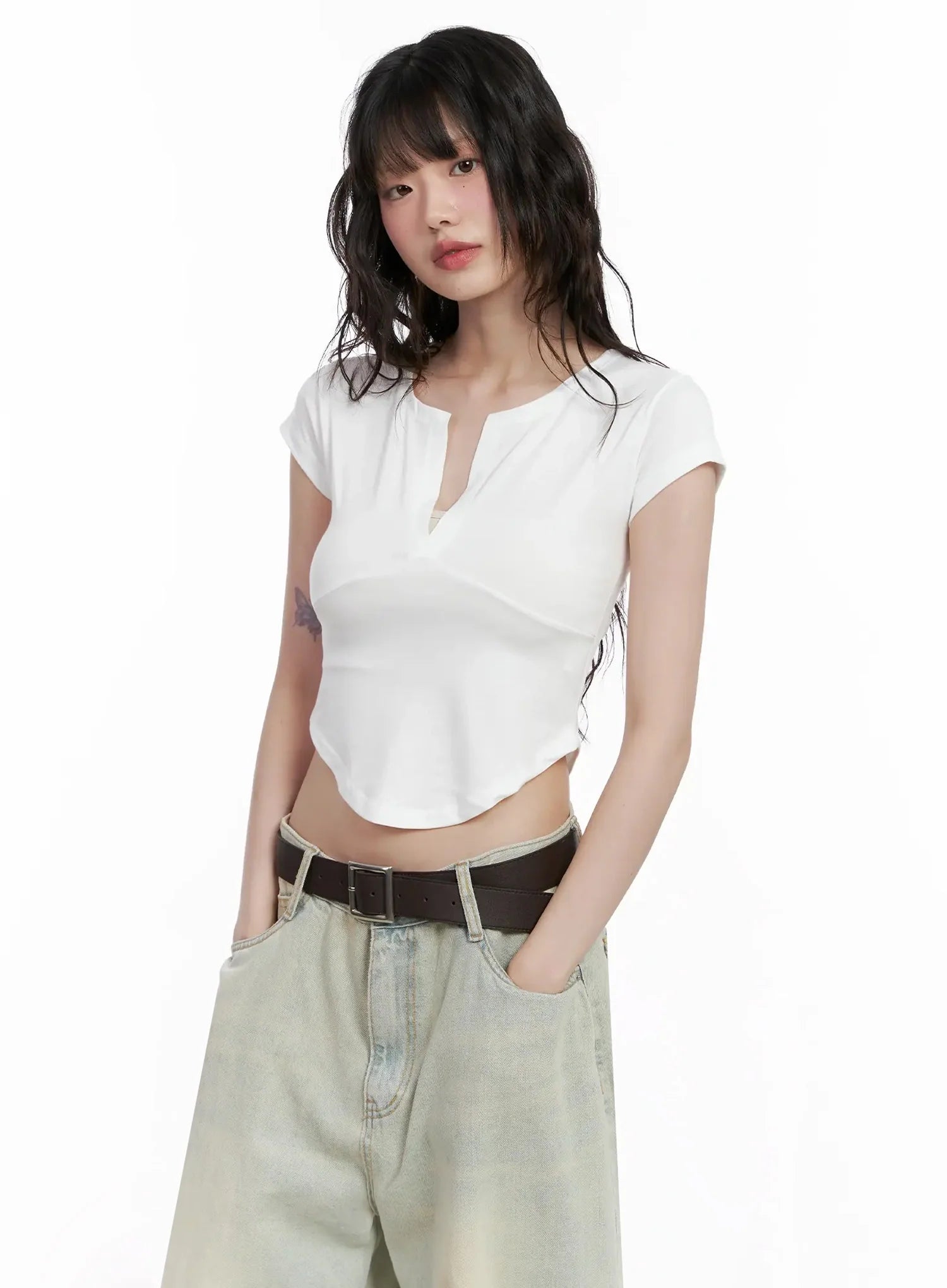 Minimalist V-Neck Crop Top IL531