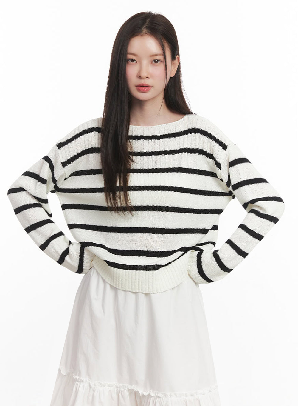 Stripe Boat-Neck Knit Sweater IY509