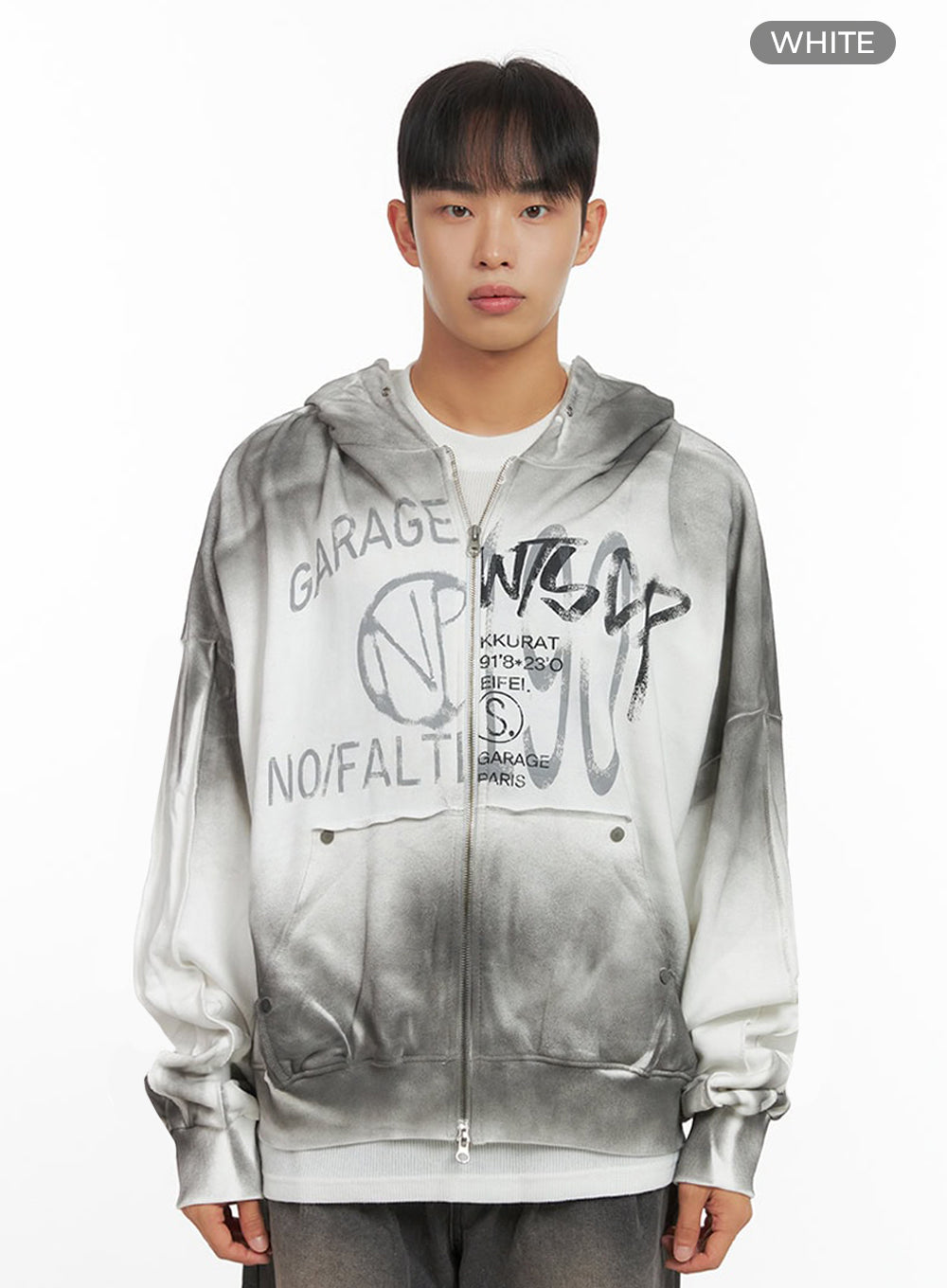 Men's Paint Washed Graphic Zip-Up Hoodie IO420