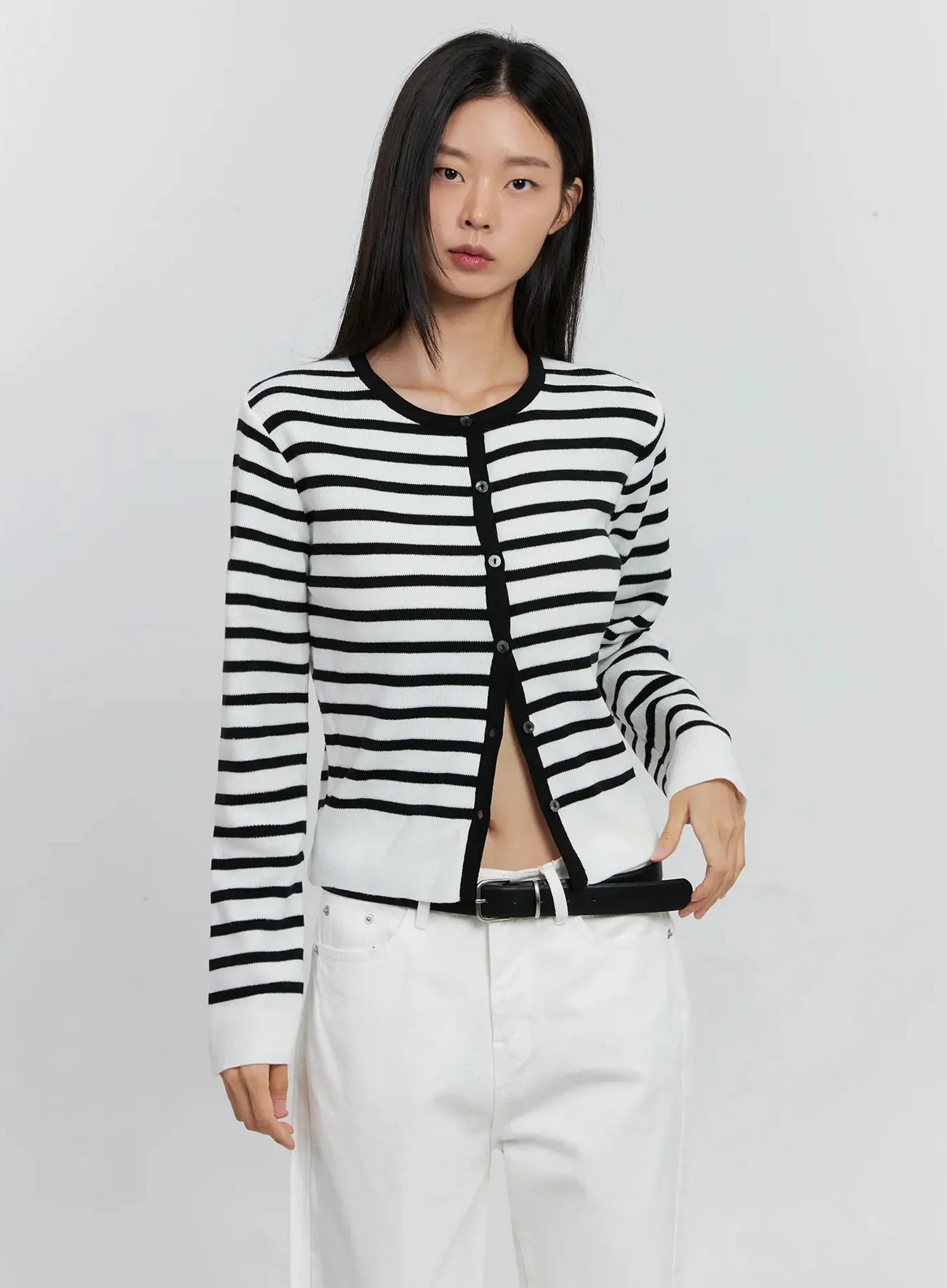 Striped Button-Up Cardigan IS515