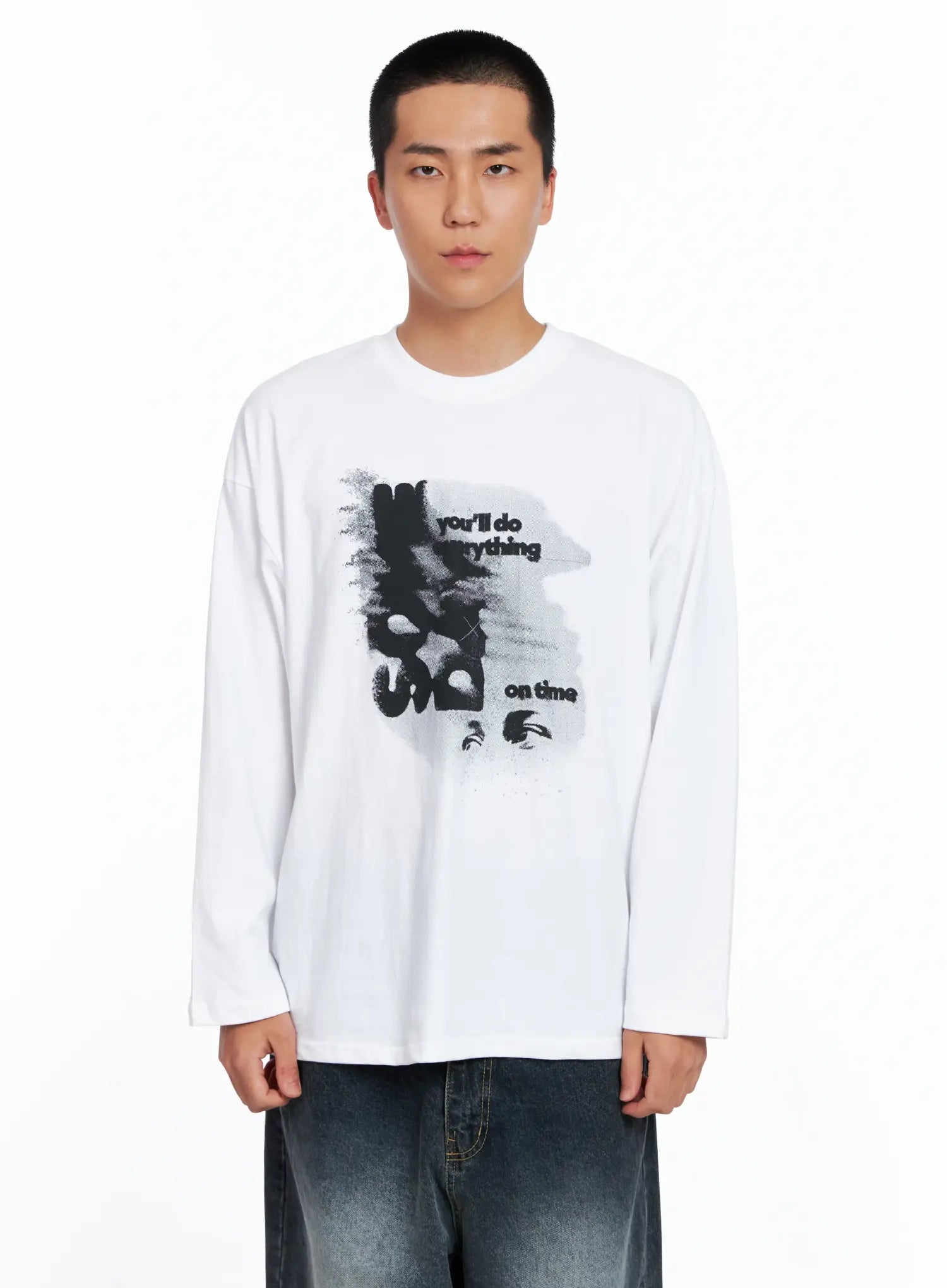 Men's Retro Print Oversized Long Sleeve Shirt IS509