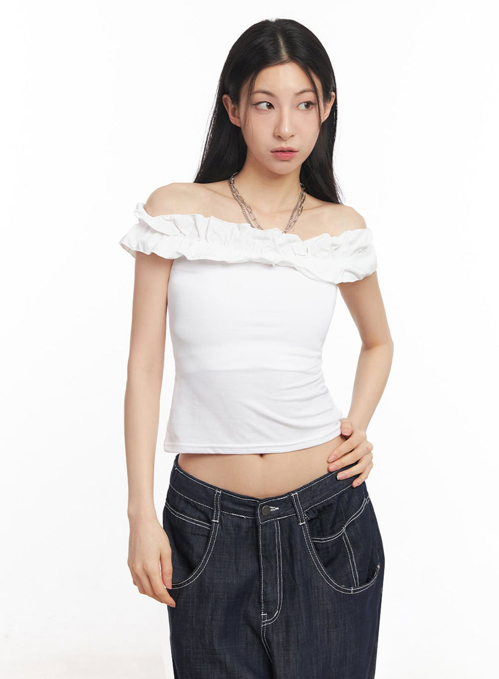 Frill Off-Shoulder Crop Top IY529