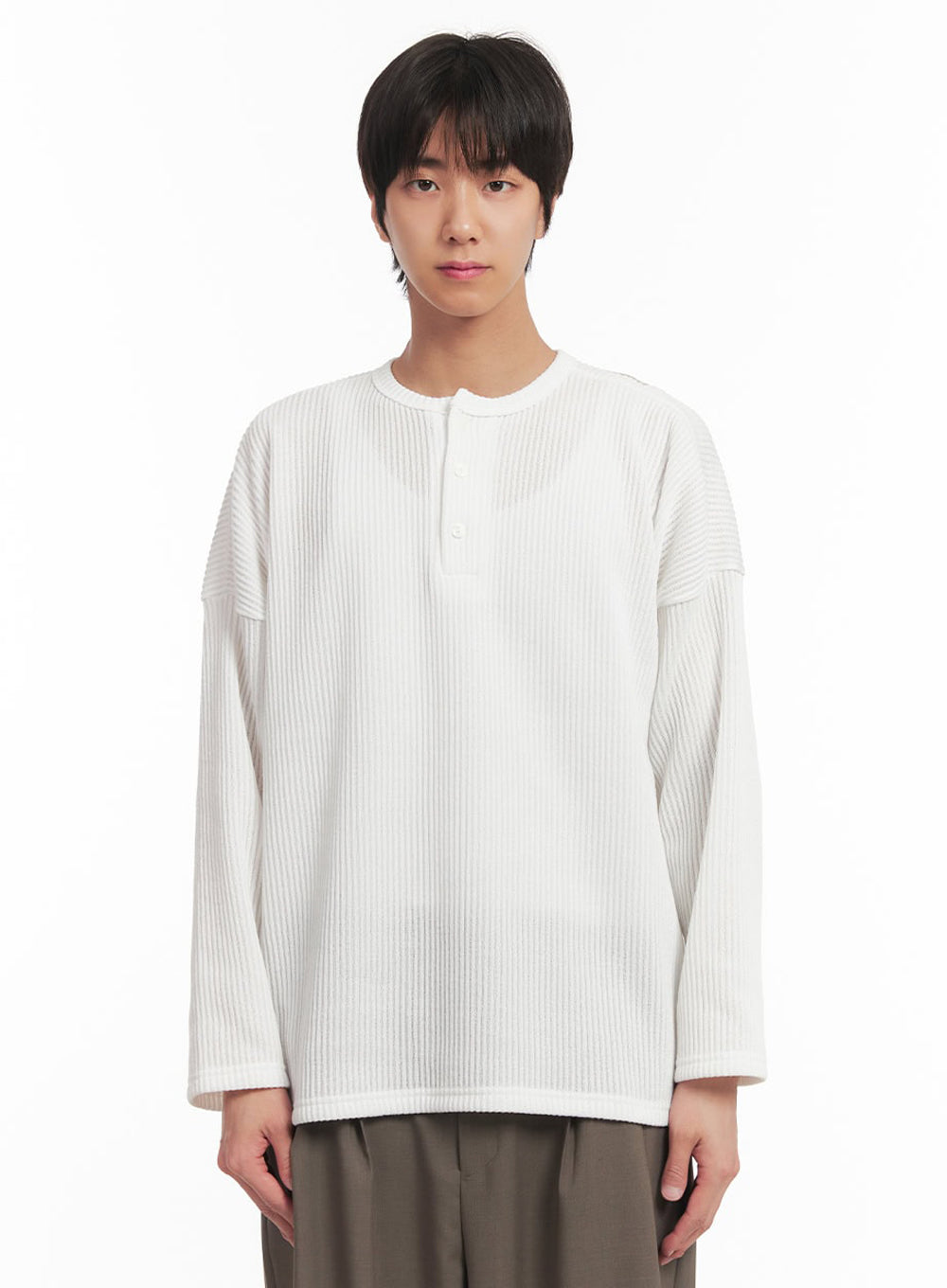 Men's Ribbed Buttoned Long-Sleeve Shirt IA510