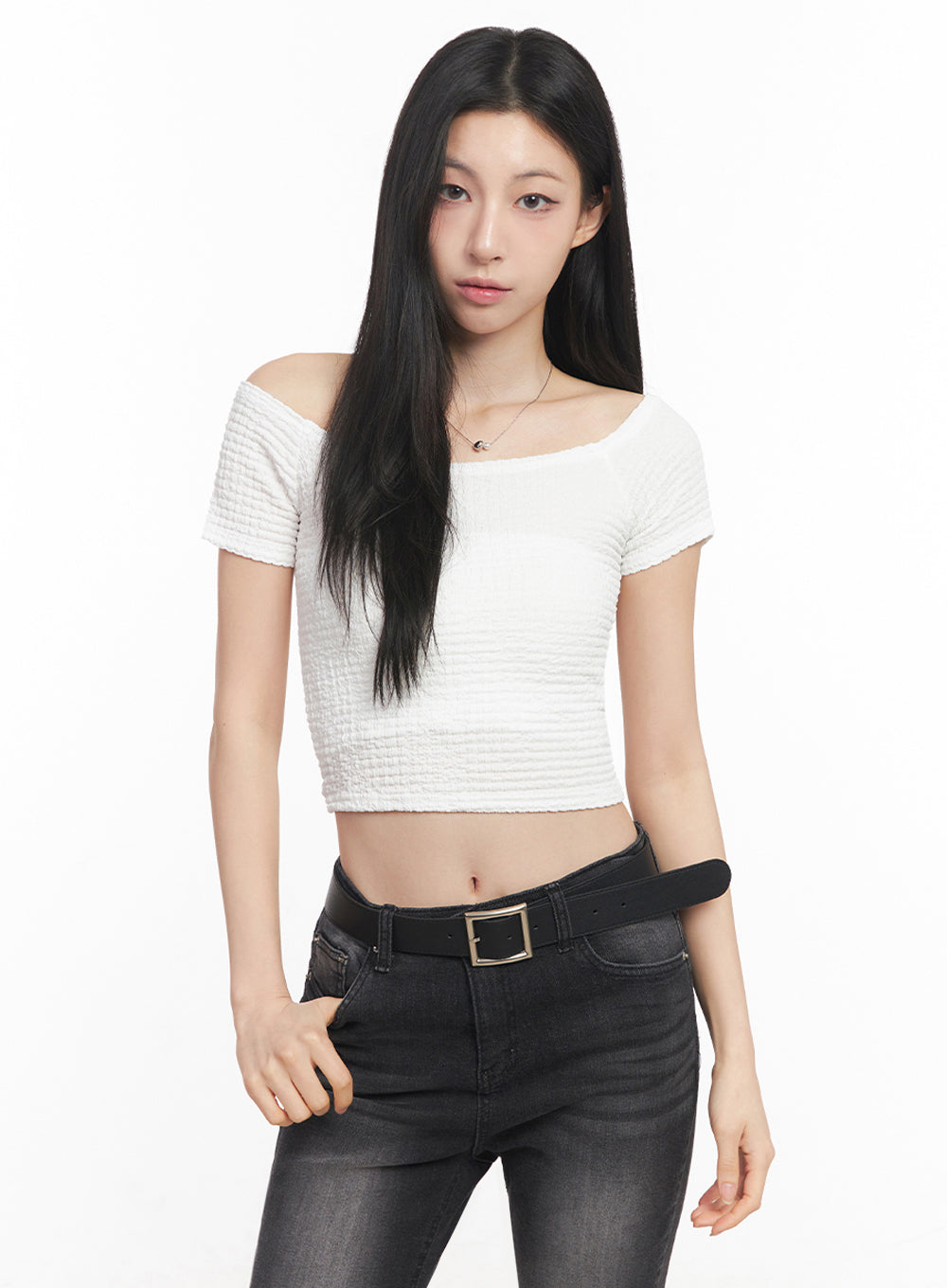 Off-Shoulder Boat-Neck Crop Top IY516