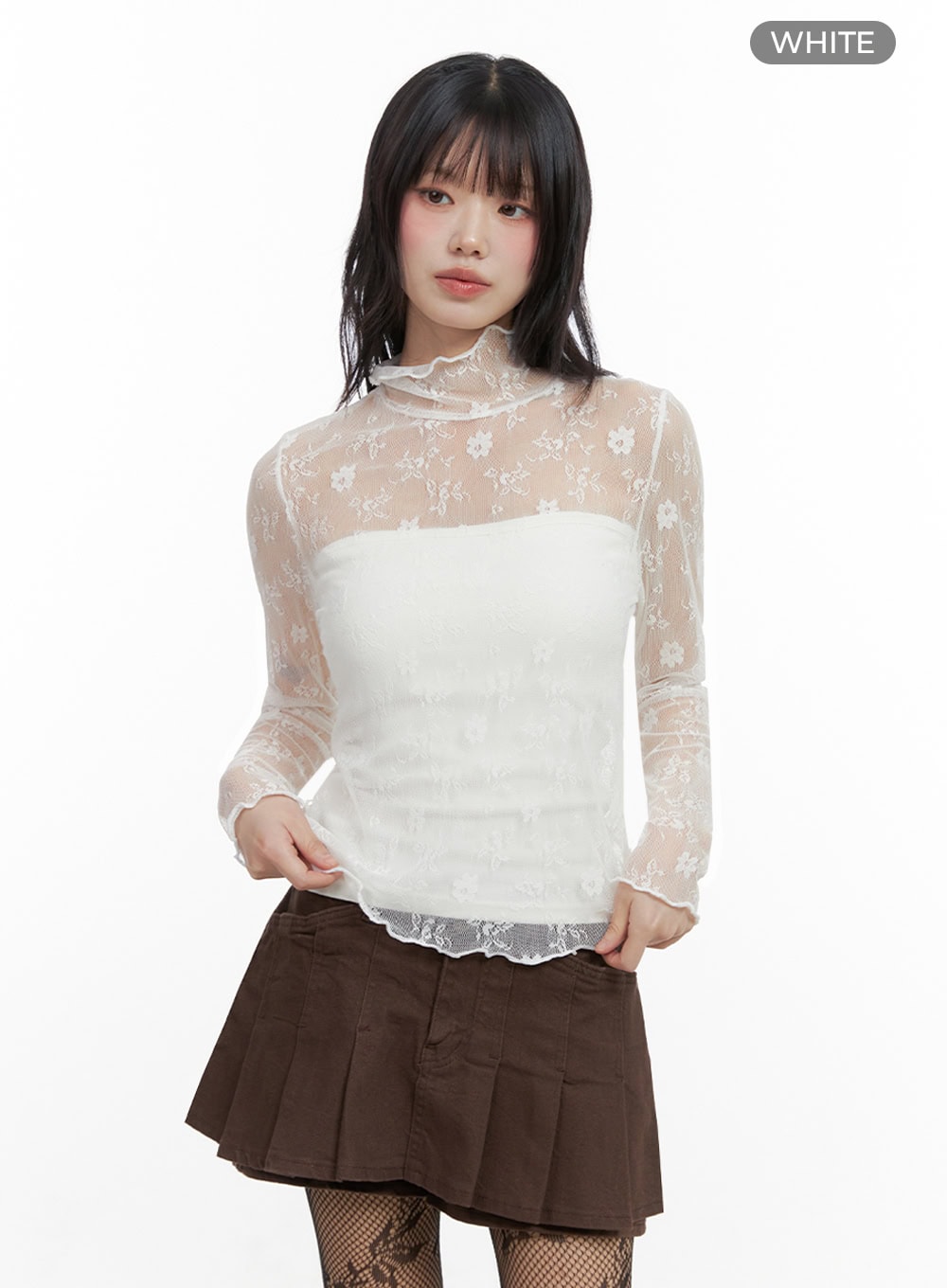 Floral Lace See-Through Blouse IO430