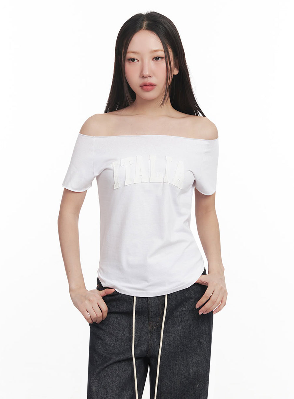 Italia Graphic Off-Shoulder Top IM528