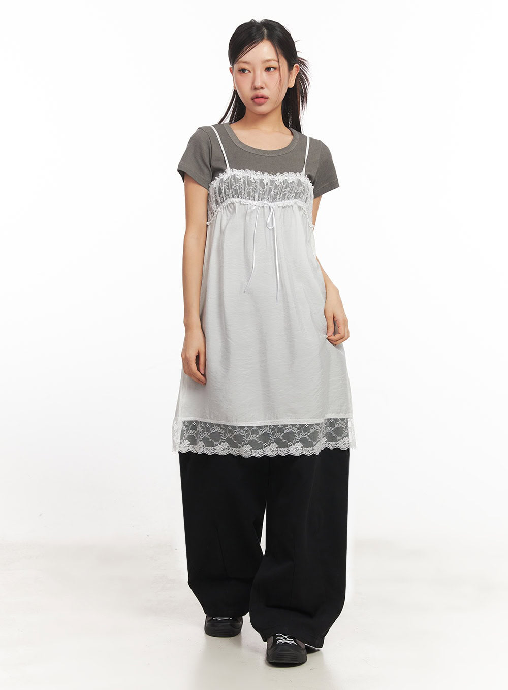 Satin Ribbon Lace Cami Dress IA524