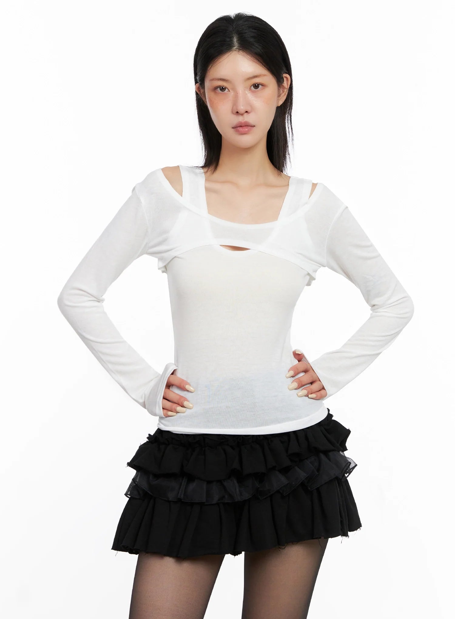 Cut Out Long Sleeve Top IS508