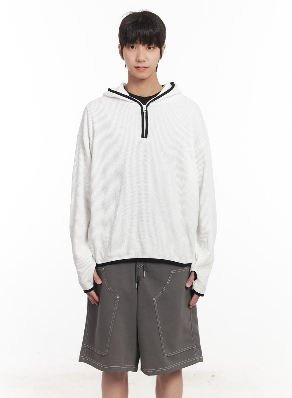 Men's Half-Zip Waffle Knit Hoodie IM519