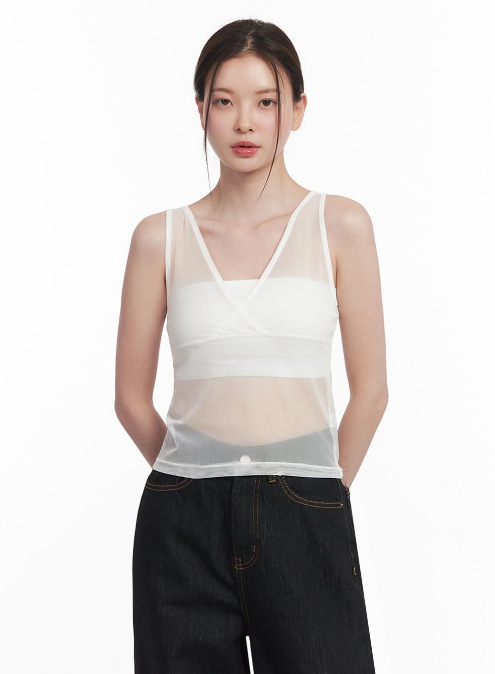 Sheer V-Neck Tank Top IY513