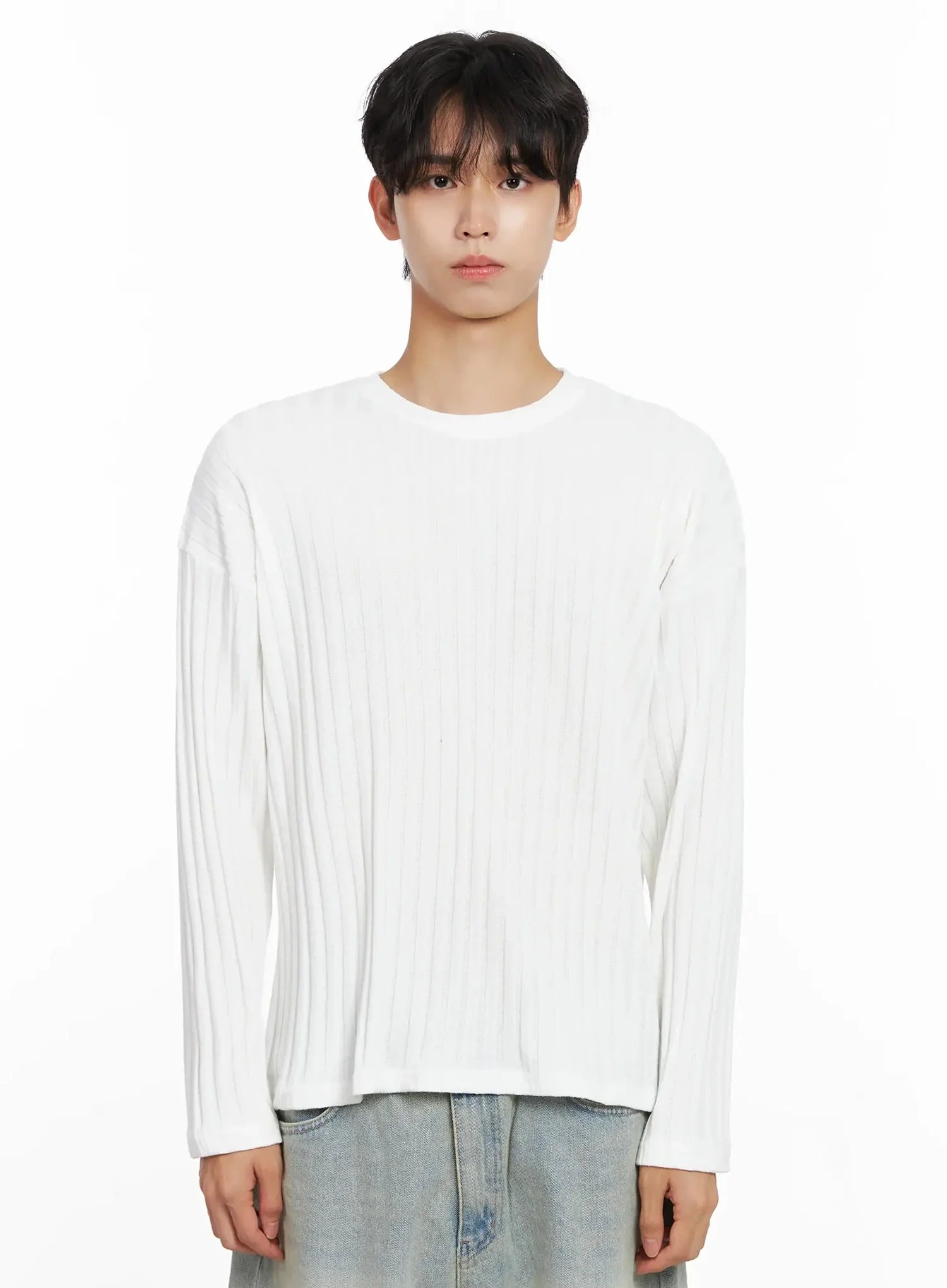 Men's Ribbed Knit Long Sleeve Shirt IO516