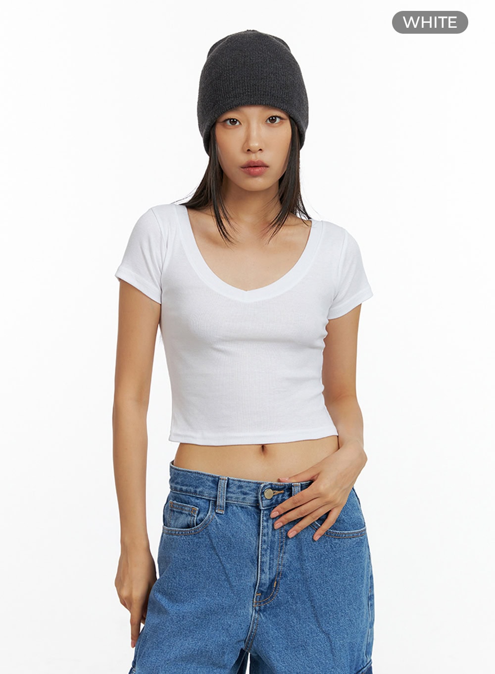 Basic V-Neck Crop Tee IL409