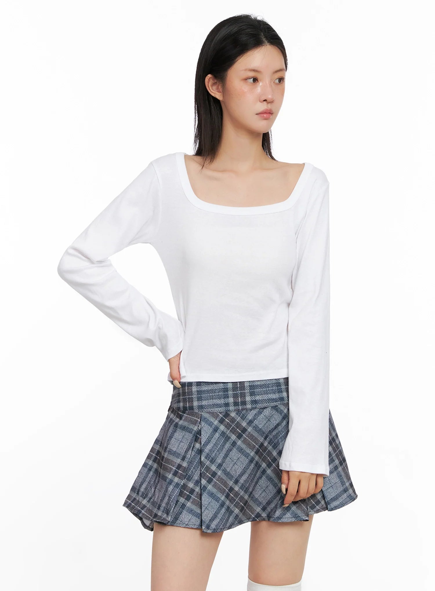 Wide Neck Fitted Long Sleeve Top IS508