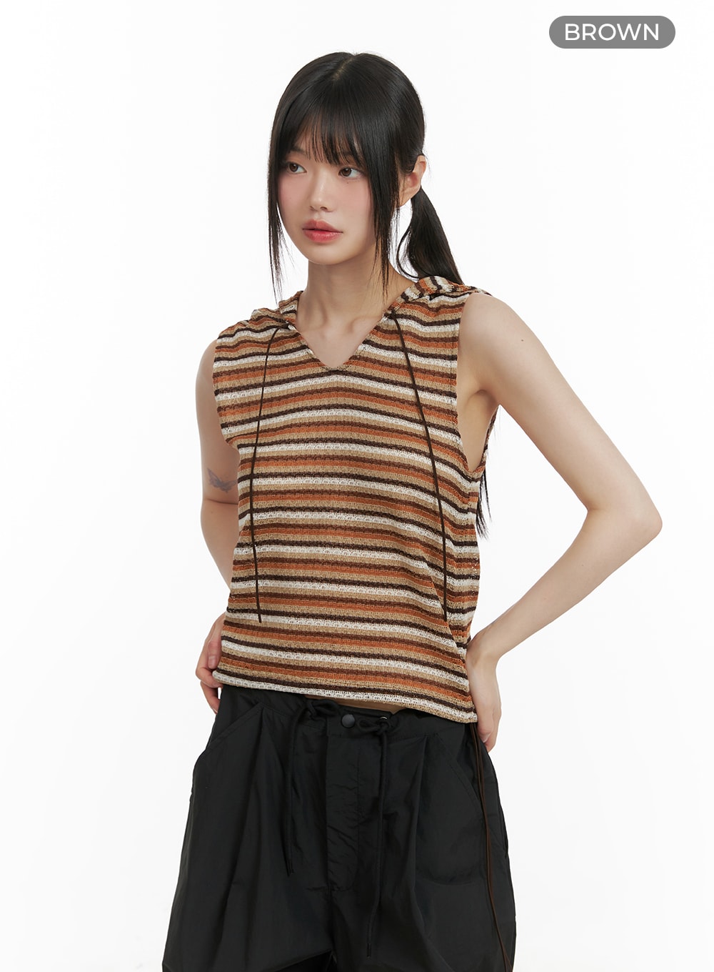 Striped Sleeveless Hoodie CA418