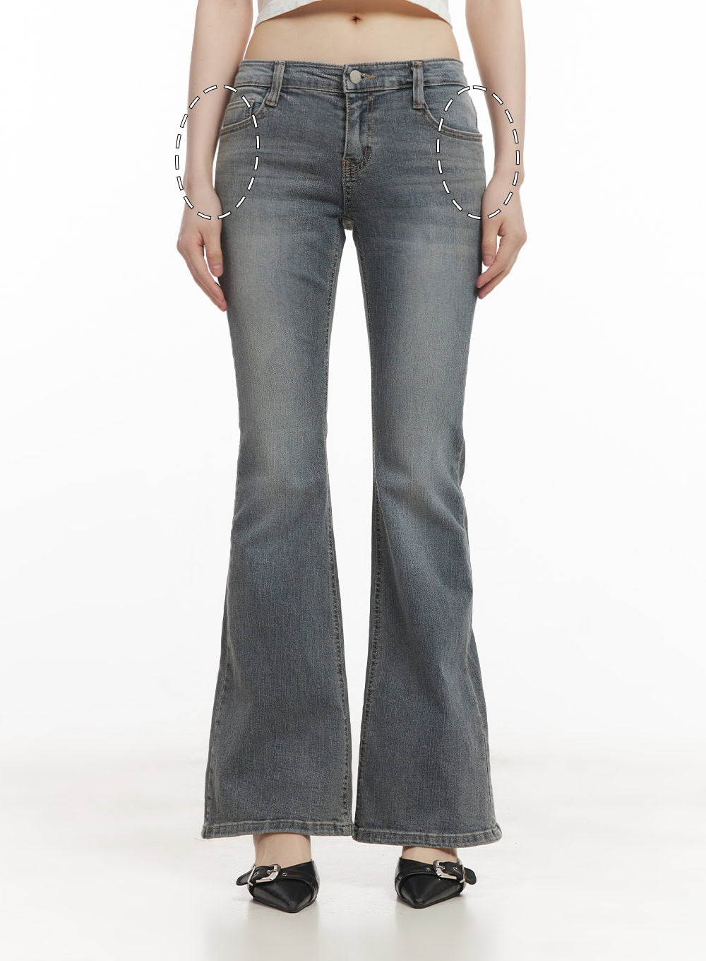 Rachel Washed Bootcut Jeans with Hip Pads CF518