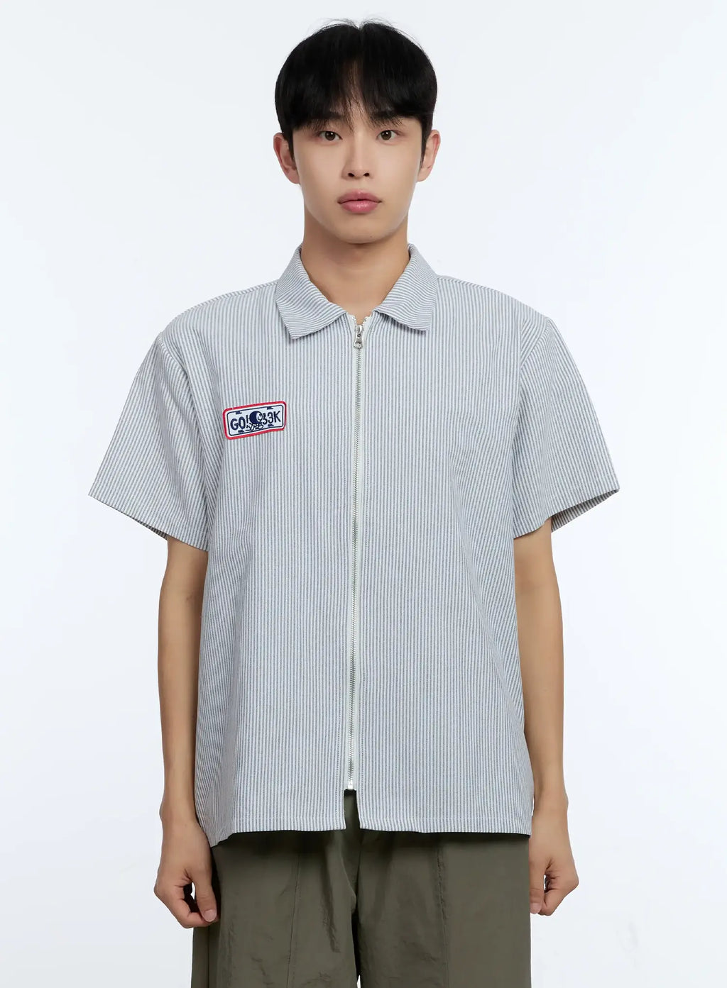 Men's Pinstripe Short Sleeve Zip Shirt IG519