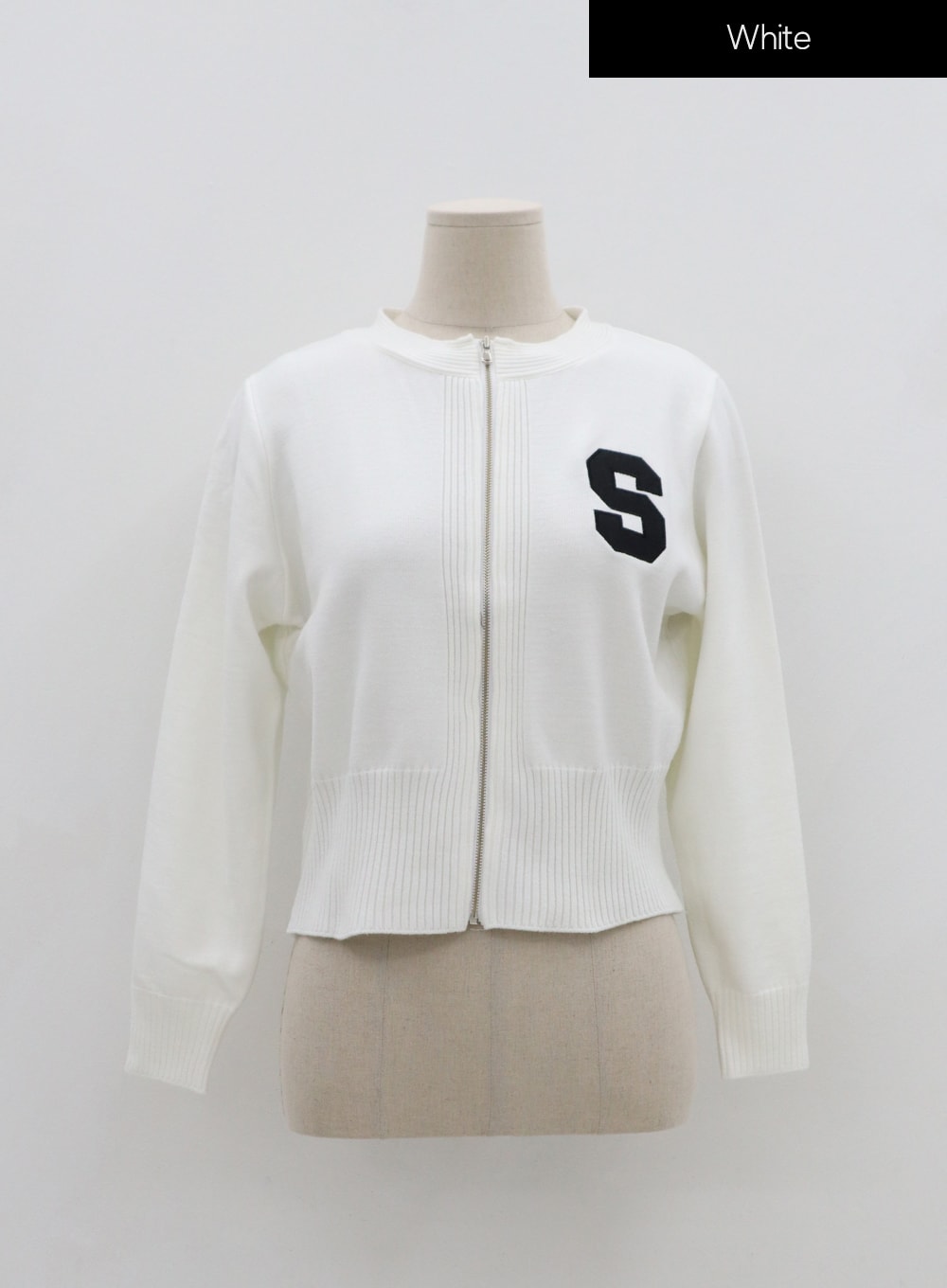 S Lettering Knit Long Sleeve Zip Up IS06