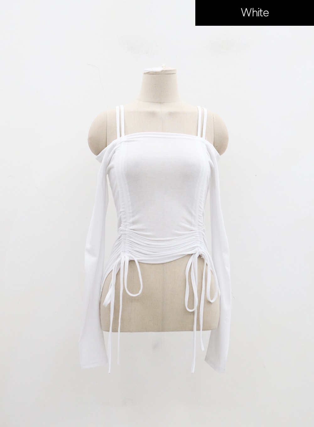 Off-Shoulder Double Front Tie Ruched Top IJ304