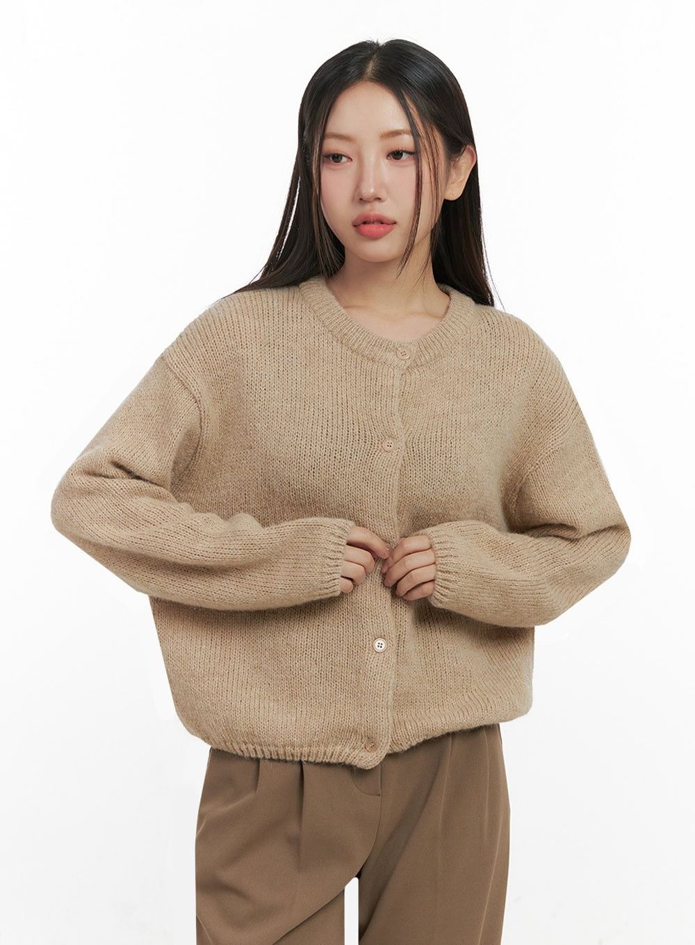 ComfyRound Neck Sweater Cardigan IN415