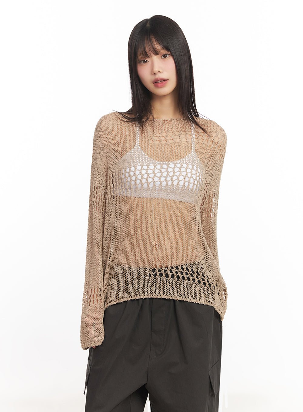Mesh Patterned Knit Top IA521