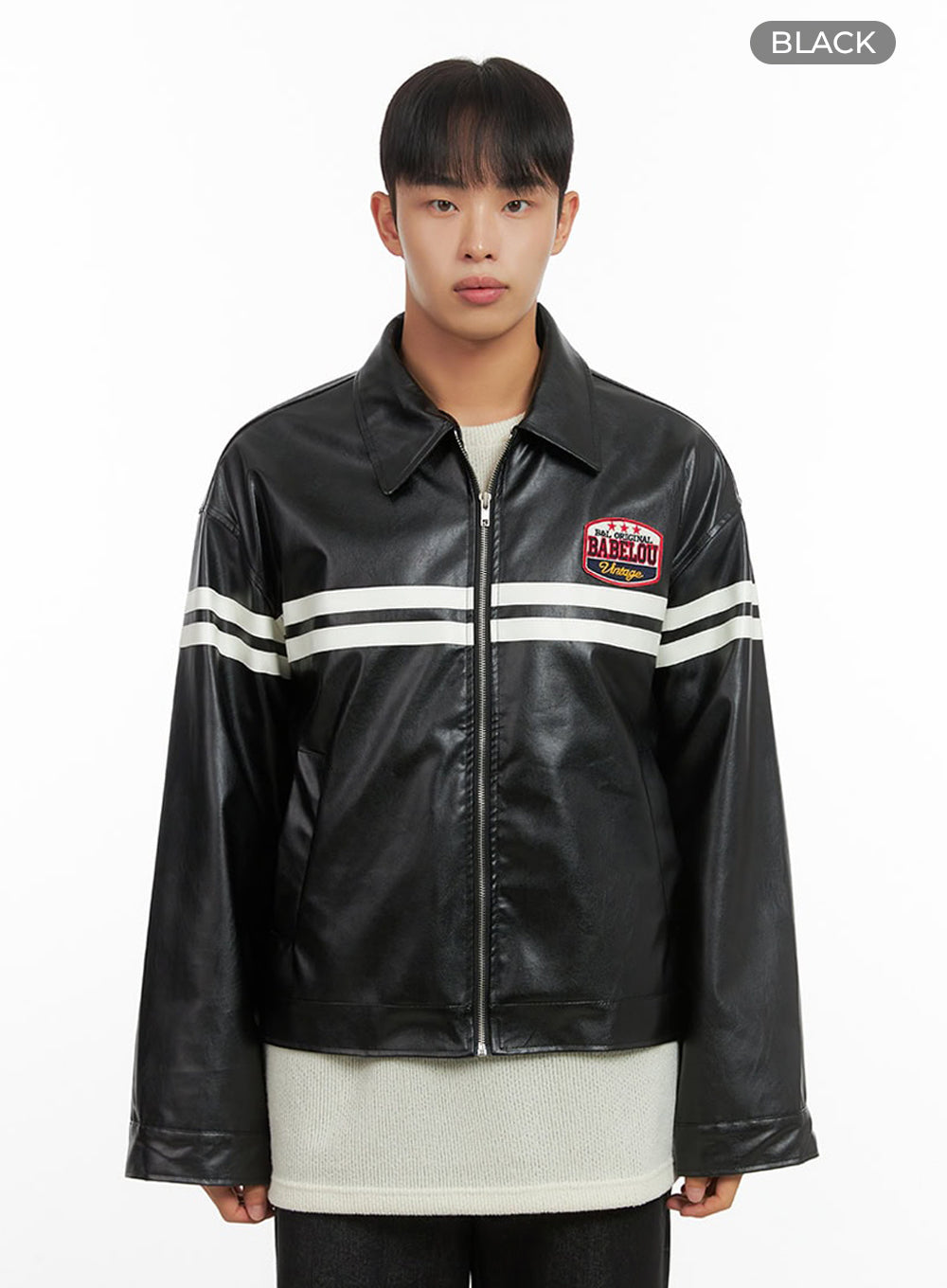 Men's Patched Zip-Up Rider Jacket IO420