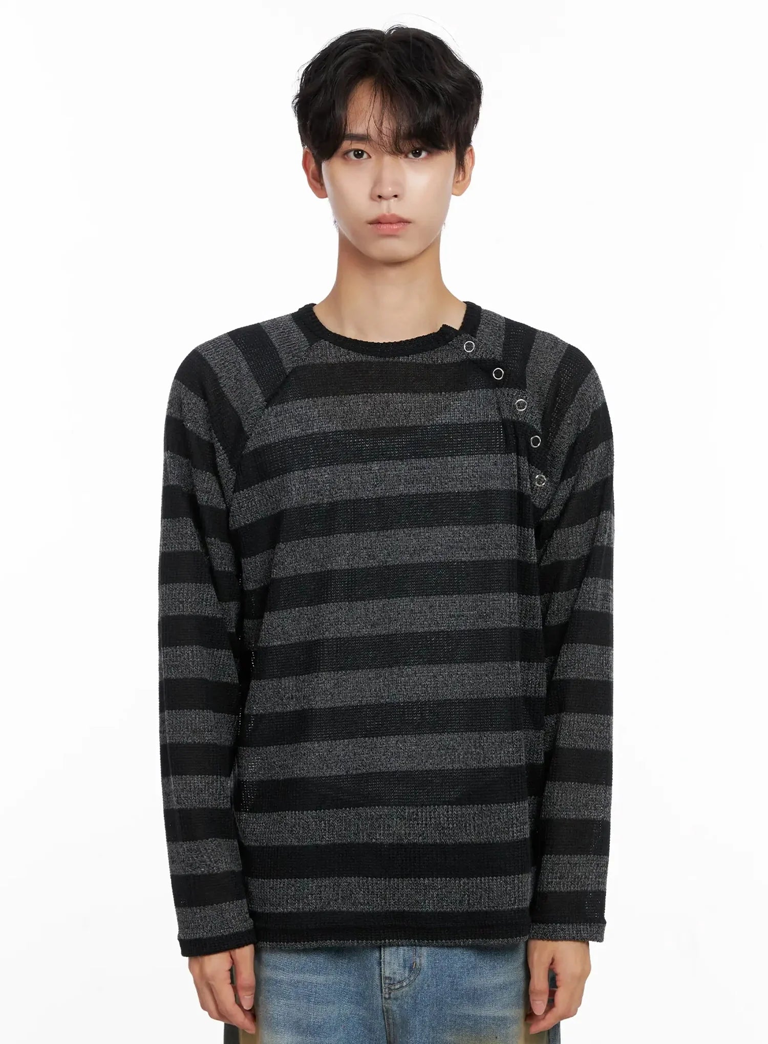 Men's Striped Snap Button Long Sleeve Shirt IO516