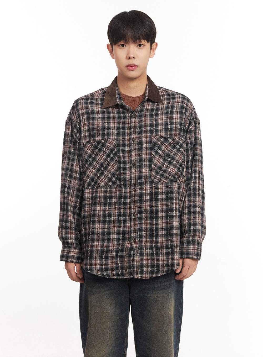 Men's Checkered Oversize Collared Shirt IM527