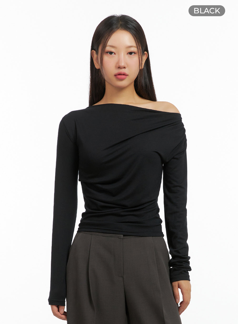 Asymmetric Off-Shoulder Long Sleeve Top IS402