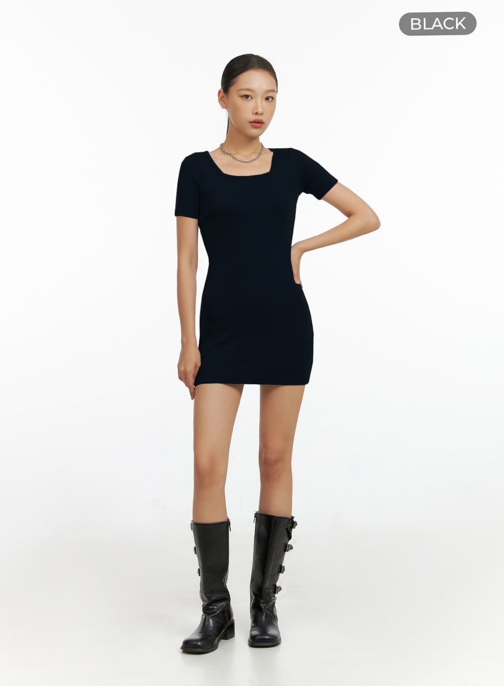 Square Neck Slim Fit Mini Dress IL409