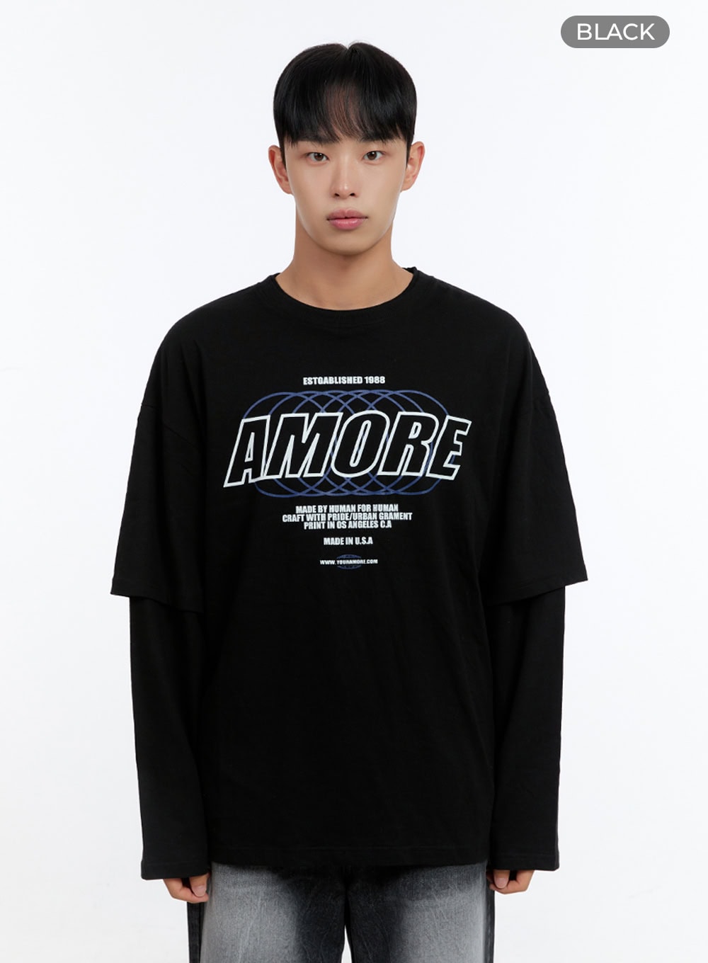 Men's Oversize Cotton Graphic Layered T-Shirt IS413