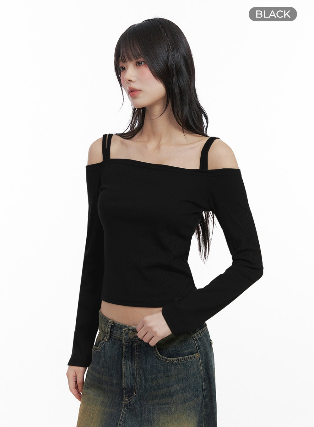 Strap Off-Shoulder Crop Top IO430