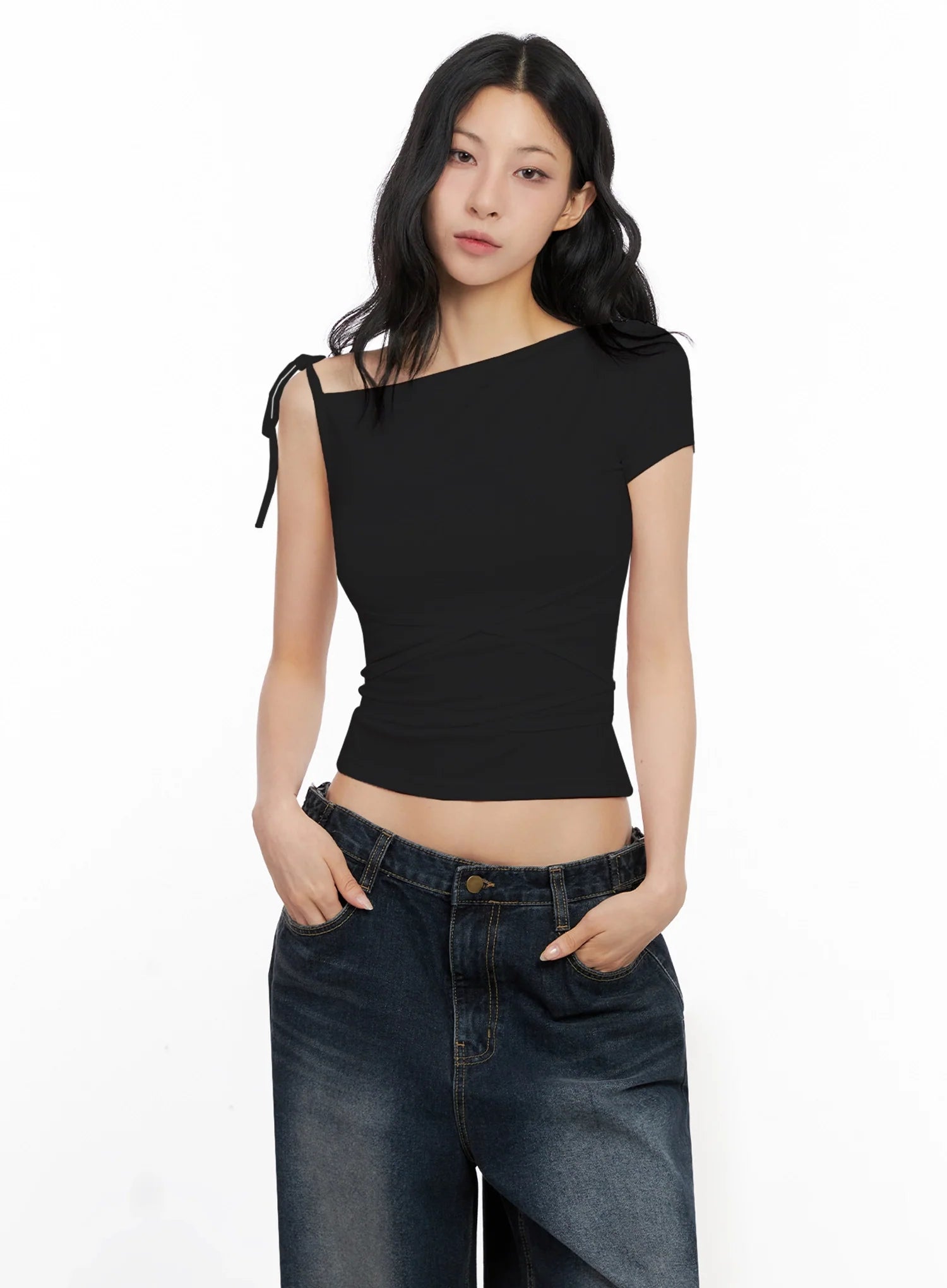 Asymmetric Strap Off-Shoulder Top IG508