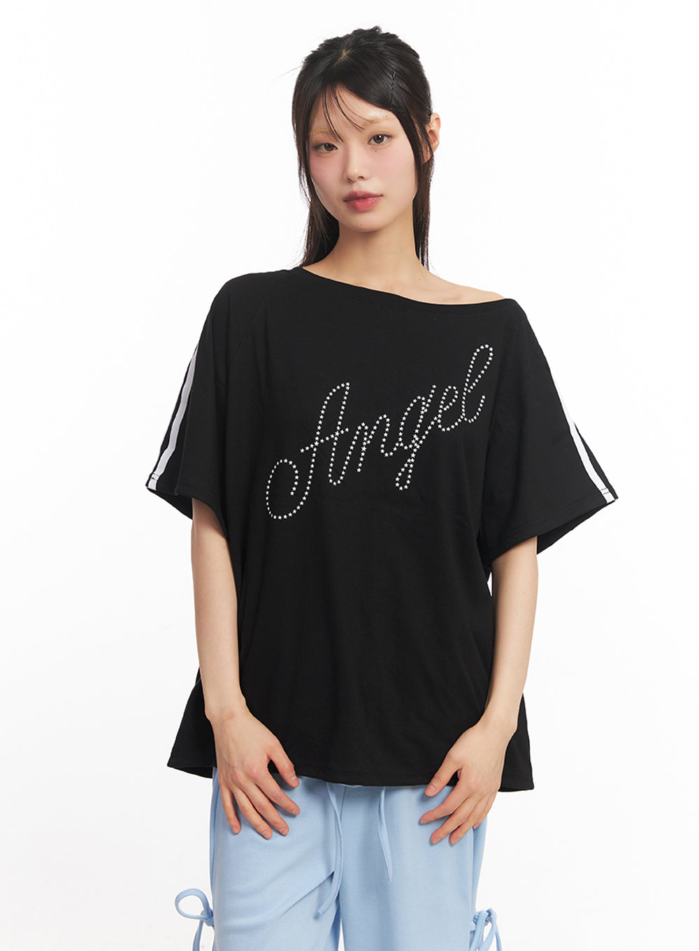 Angel One-Shoulder Stripe T-Shirt IY502