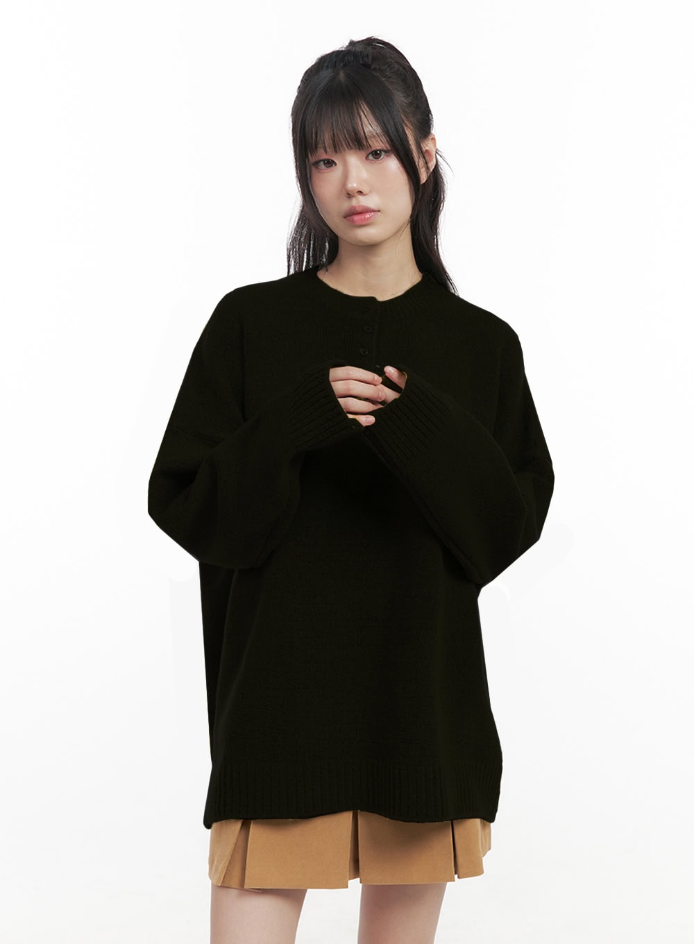 Oversized Henley Neck Sweater IN427