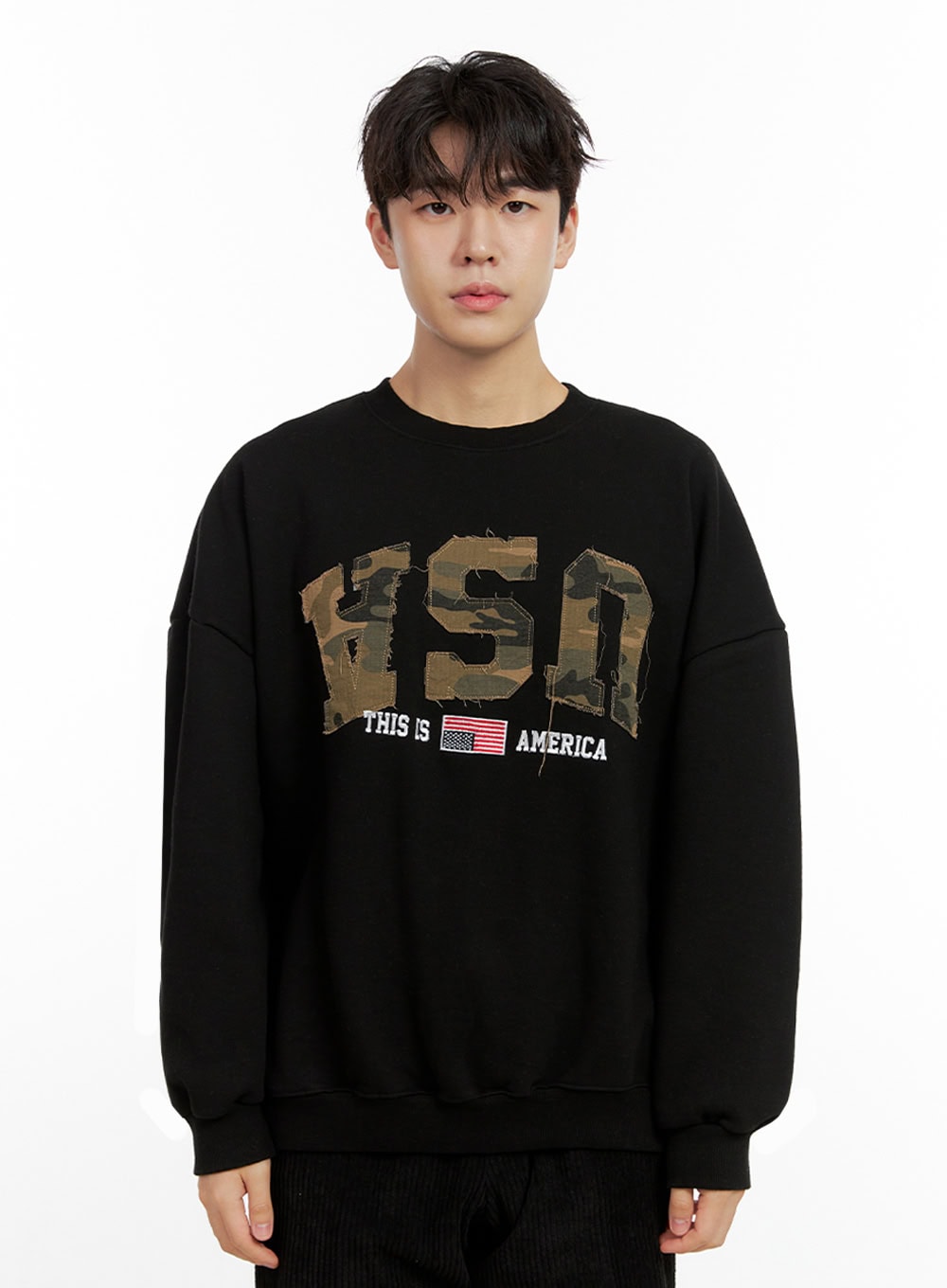 Men's Camo Patch Crewneck Sweatshirt IN422