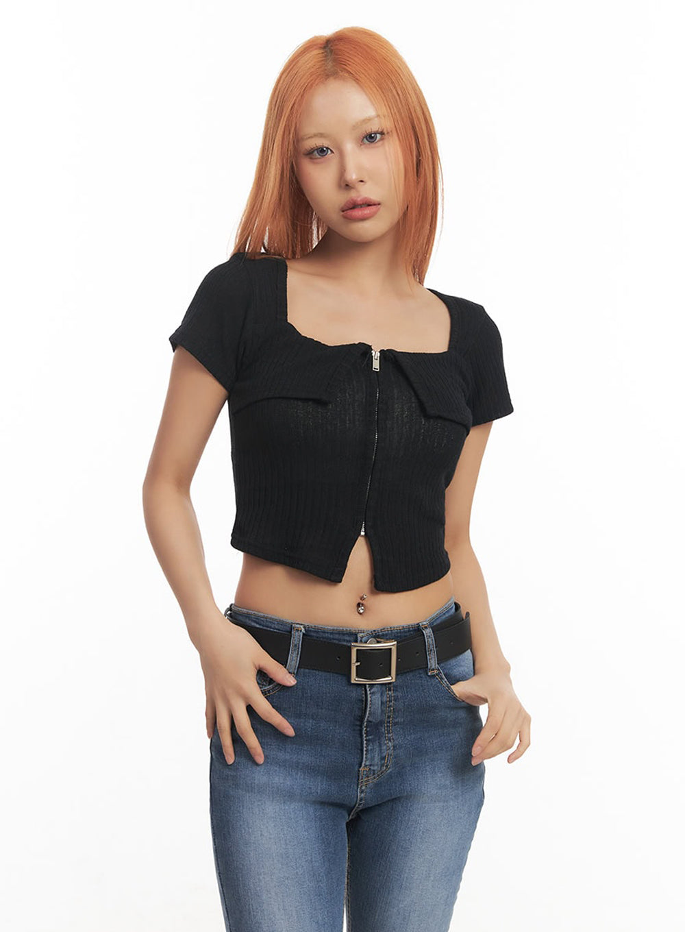 Zip-Up Square-Neck Crop Top IA517